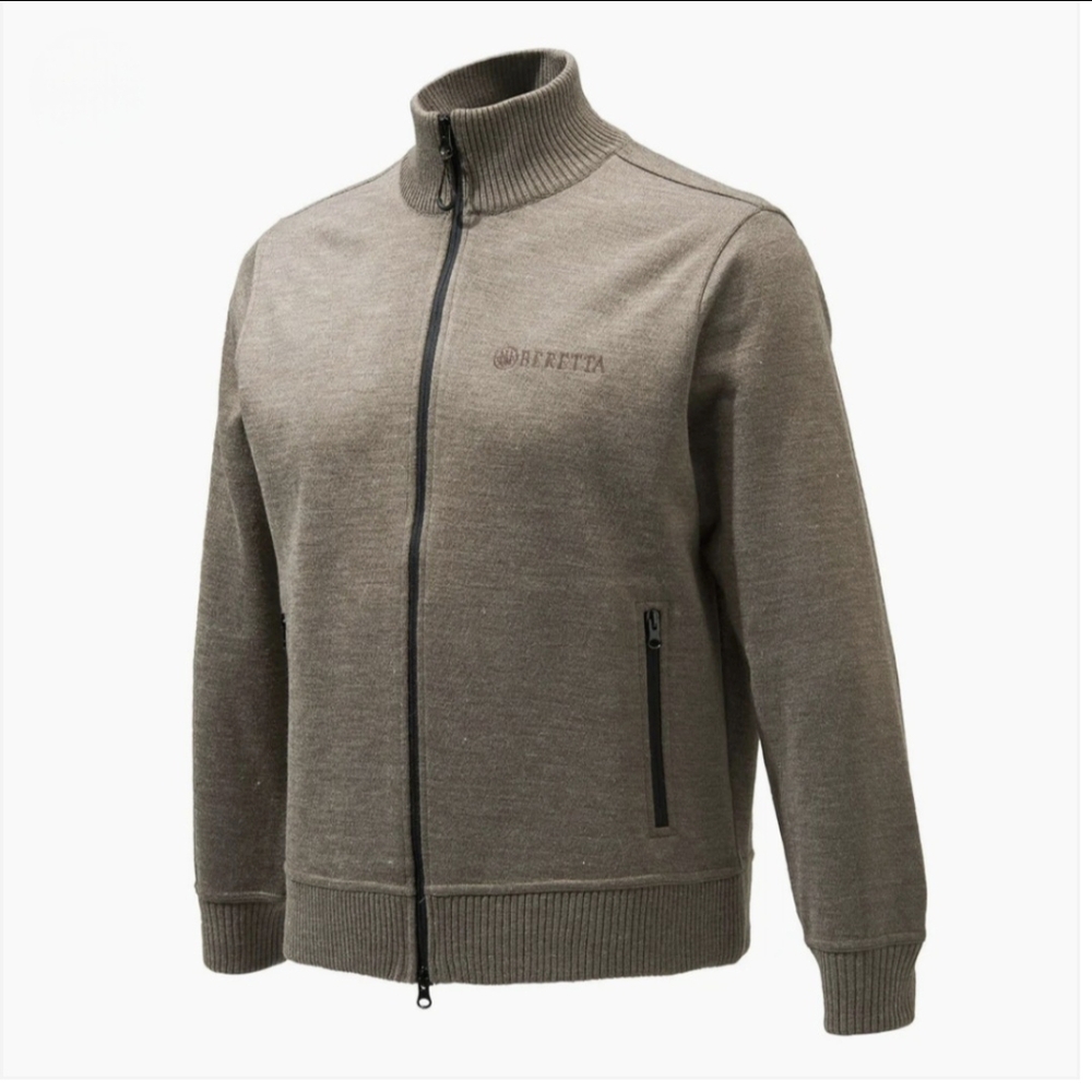 Beretta Techno Windshield Wool Blend Full Zip Sweater Men Size XL Hazelnut Italy